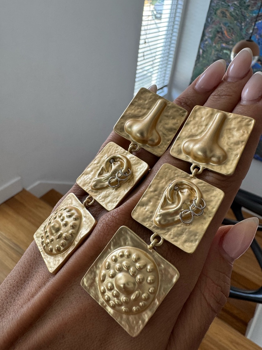 REVOLVE Gold-Tone Sculptural Triple Drop Earrings